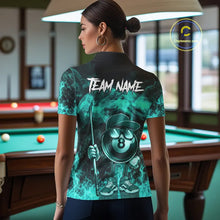 Load image into Gallery viewer, Turquoise Funny 8 Ball Pool Flame Smoke Billiard Shirt For Women Custom Billiard Team Jersey  TDM5547