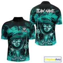 Load image into Gallery viewer, tdm men Turquoise Funny 8 Ball Pool Flame Smoke Billiard Shirt For Men Custom Billiard Team Jersey  TDM5547