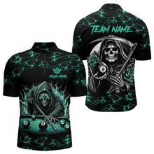 Load image into Gallery viewer, Turquoise Funny Grim Reaper Roses 8 Ball Pool Men Billiard Shirts Custom Thunder Billiard Jersey TDM3630