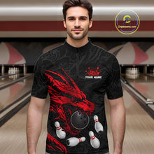 Load image into Gallery viewer, Black And Red Custom Dragon Bowling Shirt For Men, Bowling Team Jersey Polo &amp; Quarter Zip TDM6166