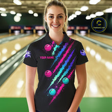 Load image into Gallery viewer, Custom Neon Bowling Shirt For Women, Funny Strike Bowling Team Jersey Polo &amp; Quarter Zip Shirts TDM6169