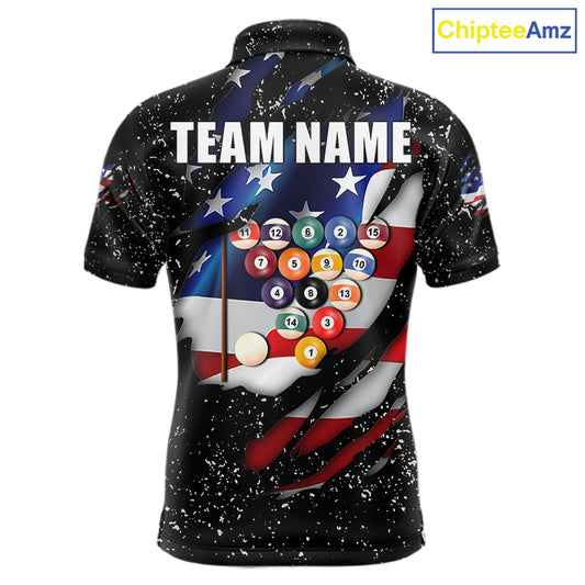 Black Grunge US Flag Eagle Billiard Shirt For Men Custom 8 Ball Pool Team Jersey Polo & 1/4 Zip TDM6404