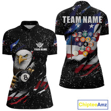 Load image into Gallery viewer, Black Grunge US Flag Eagle Billiard Shirt For Women Custom 8 Ball Pool Team Jersey Polo &amp; 1/4 Zip TDM6404