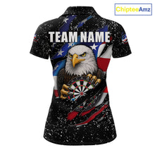 Load image into Gallery viewer, Custom Eagle Darts Jersey For Women, Black Grunge American Flag Patriotic Darts Shirt Polo &amp; 1/4 Zip TDM6405