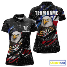 Load image into Gallery viewer, Custom Eagle Darts Jersey For Women, Black Grunge American Flag Patriotic Darts Shirt Polo &amp; 1/4 Zip TDM6405