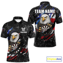 Load image into Gallery viewer, Custom Eagle Darts Jersey For Men, Black Grunge American Flag Patriotic Darts Shirt Polo &amp; 1/4 Zip TDM6405
