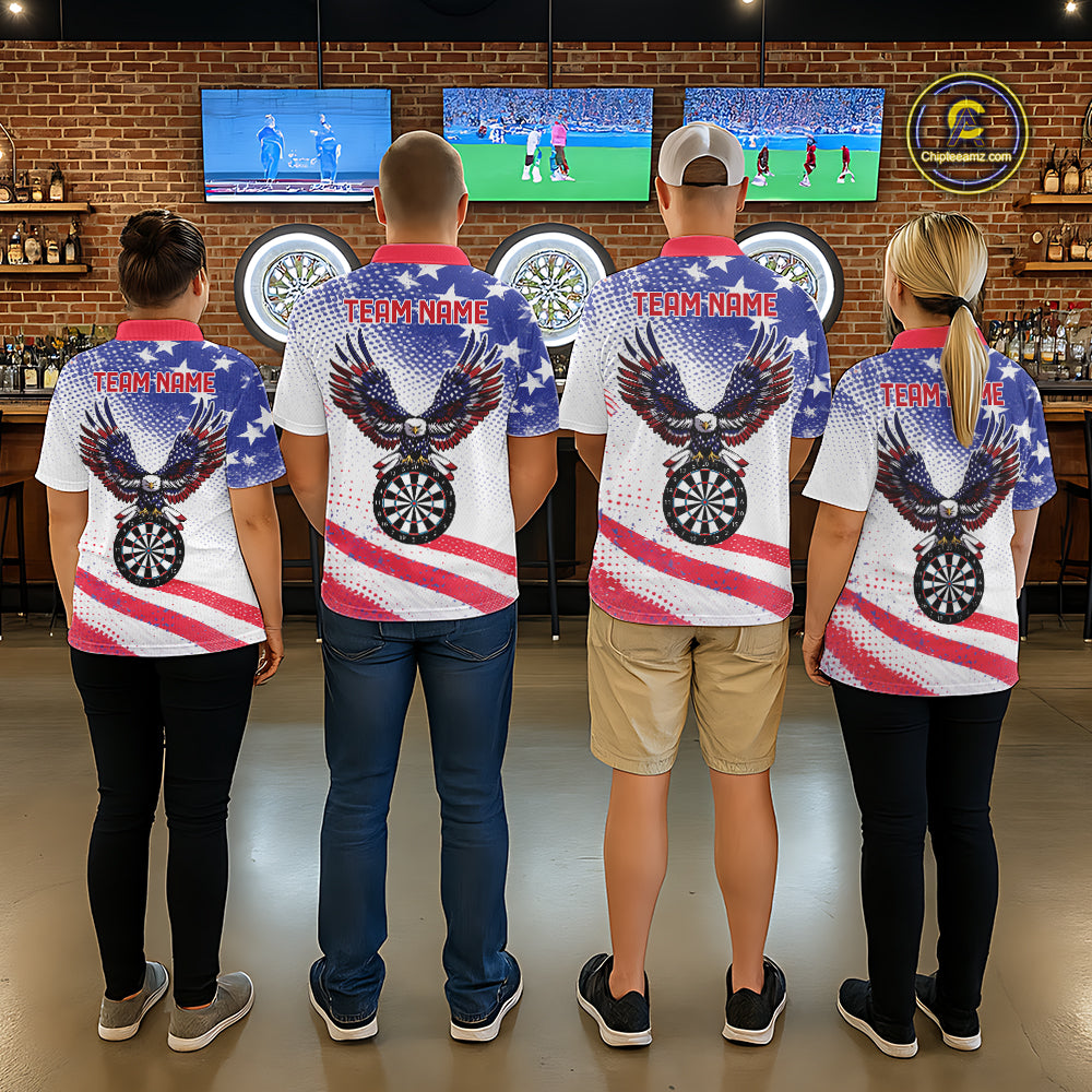 Personalized American Flag Eagle Darts Shirts For Men, Patriotic Darts Jersey Team Polo & 1/4 Zip TDM6406
