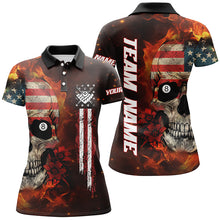 Load image into Gallery viewer, American Flag Skull Fire Billiard Women Polo &amp; Quarter-Zip Shirts Custom Patriotic Billiard Jersey TDM1679