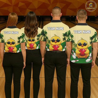 Custom Cute Chicken Summer Bowling Shirts For Men, Funny Bowling Team Jersey Polo & 1/4 Zip TDM6591