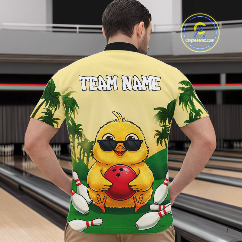 Custom Cute Chicken Summer Bowling Shirts For Men, Funny Bowling Team Jersey Polo & 1/4 Zip TDM6591