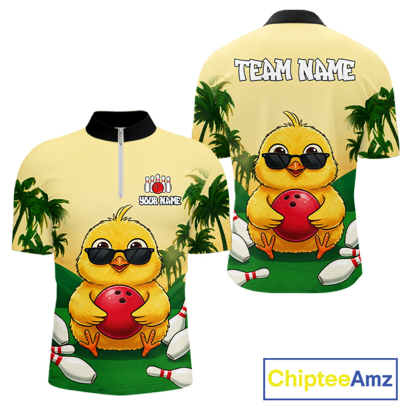 Custom Cute Chicken Summer Bowling Shirts For Men, Funny Bowling Team Jersey Polo & 1/4 Zip TDM6591