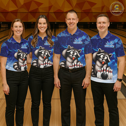 Personalized Blue Funny Raccoon Bowling Shirt For Men Custom Bowling Team Jersey Polo & 1/4 Zip TDM6594