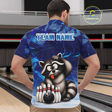 Load image into Gallery viewer, Personalized Blue Funny Raccoon Bowling Shirt For Men Custom Bowling Team Jersey Polo &amp; 1/4 Zip TDM6594