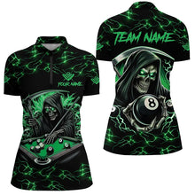 Load image into Gallery viewer, Green Funny Grim Reaper 8 Ball Pool Women Billiard Shirts Custom Name Lightning Billiard Jerseys TDM2827