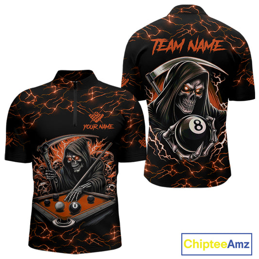 Orange Funny Grim Reaper 8 Ball Pool Men Billiard Shirts Custom Name Lightning Billiard Jerseys TDM2828