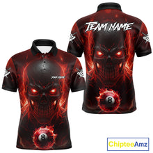 Load image into Gallery viewer, Personalized Red Billiard Skull Fire 8 Ball Pool Shirt For Men Custom Billiard Team Jersey TDM5078