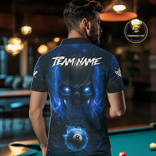 Load image into Gallery viewer, Personalized Blue Billiard Skull Fire 8 Ball Pool Shirt For Men Custom Billiard Team Jersey TDM5079