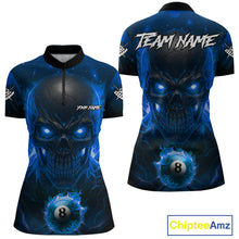 Load image into Gallery viewer, Personalized Blue Billiard Skull Fire 8 Ball Pool Shirt For Women Custom Billiard Team Jersey TDM5079