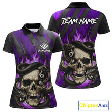 Load image into Gallery viewer, Personalized Skull And Snakes Flame Billiard Shirt For Women Custom 8 Ball Pool Team Jersey |Purple TDM5086
