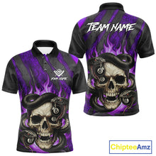 Load image into Gallery viewer, Personalized Skull And Snakes Flame Billiard Shirt For Men Custom 8 Ball Pool Team Jersey |Purple TDM5086