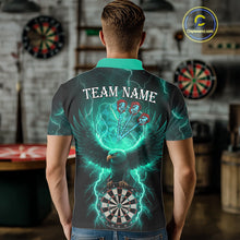 Load image into Gallery viewer, Turquoise Hawkeye Thunder Lightning Darts Shirt For Men Custom Darts Jersey Team Polo &amp; 1/4 Zip TDM5304