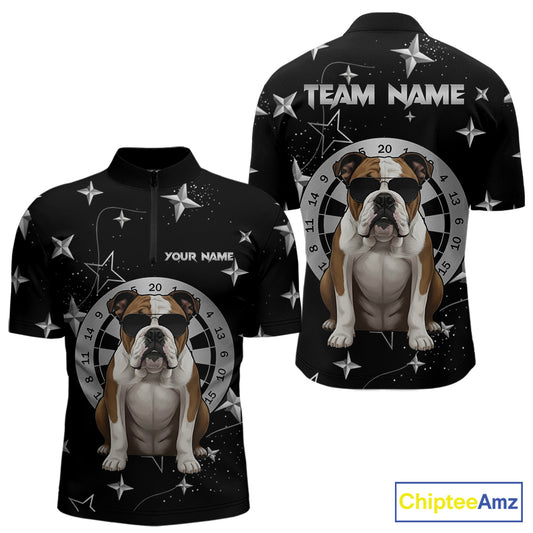Personalized Funny Bulldog Darts Shirt For Men Custom Star Pattern Dart Jersey Team Polo & 1/4 Zip TDM5555