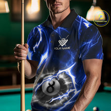 Load image into Gallery viewer, Blue 8 Ball Thunder Lightning Billiard Shirt For Men Custom Pool Team Jersey Polo &amp; Quarter Zip TDM6170
