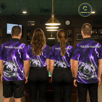 Purple 8 Ball Thunder Lightning Billiard Shirt For Men Custom Pool Team Jersey Polo & Quarter Zip TDM6171