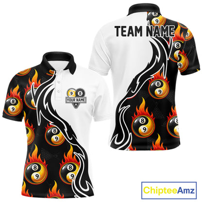 Custom Flame 8 Ball 9 Ball Billiard Shirt For Men, Billiard Pool Team Jersey Polo & 1/4 Zip Shirt TDM6175