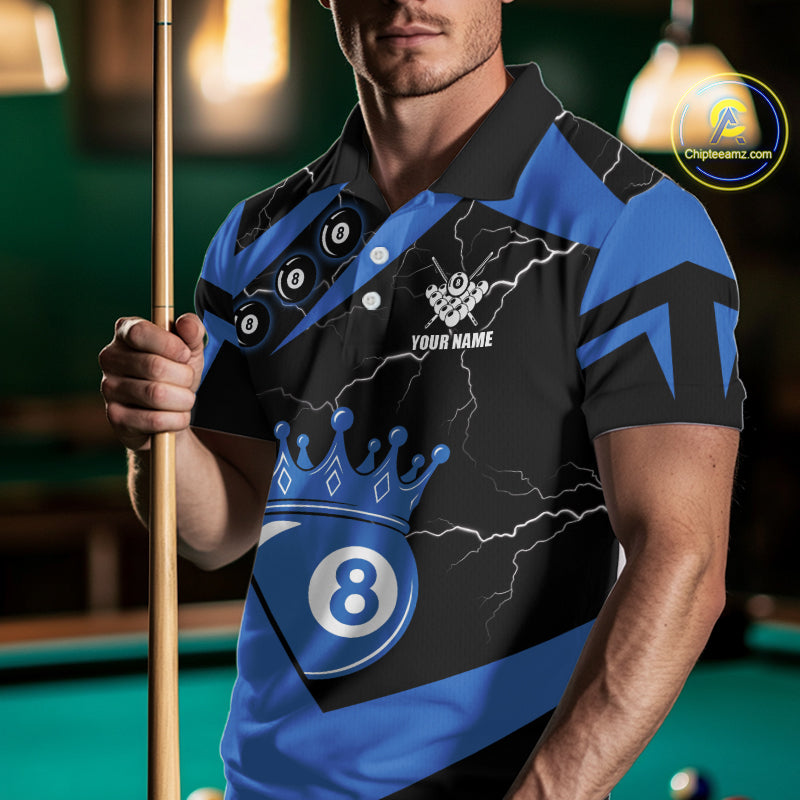 Black And Blue 8 Ball Crown Lightning Men's Billiard Shirt Custom Pool Team Jersey Polo & 1/4 Zip TDM5311