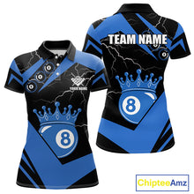 Load image into Gallery viewer, Black And Blue 8 Ball Crown Lightning Women&#39;s Billiard Shirt Custom Pool Team Jersey Polo &amp; 1/4 Zip TDM5311