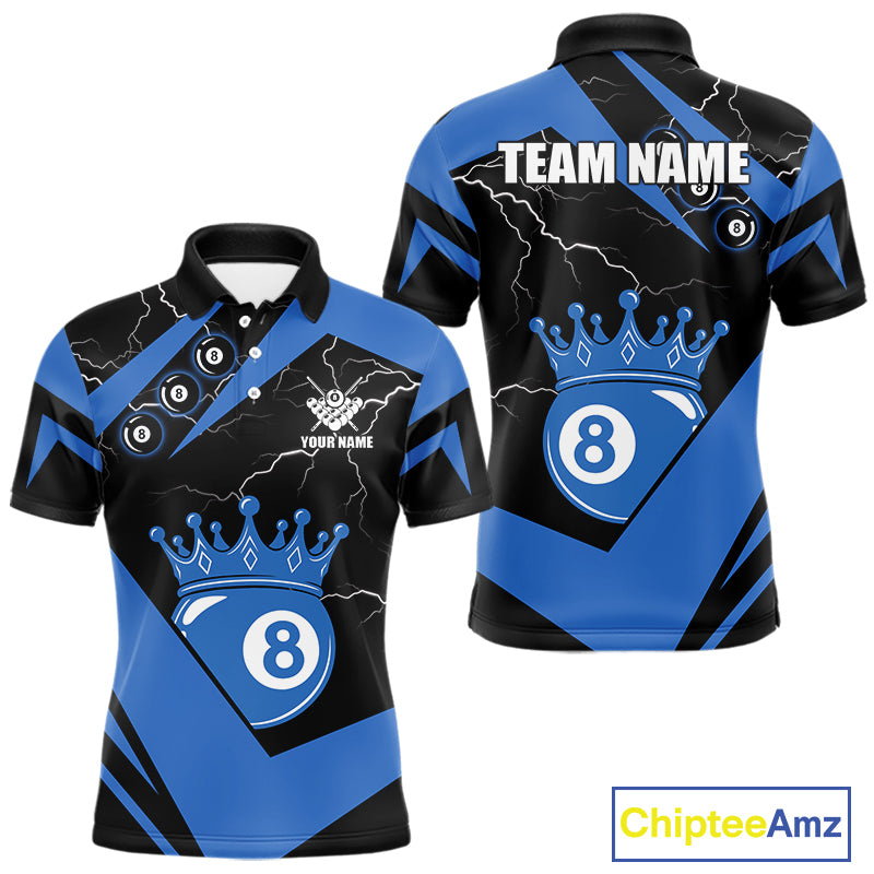 Black And Blue 8 Ball Crown Lightning Men's Billiard Shirt Custom Pool Team Jersey Polo & 1/4 Zip TDM5311