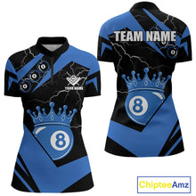 Load image into Gallery viewer, Black And Blue 8 Ball Crown Lightning Women&#39;s Billiard Shirt Custom Pool Team Jersey Polo &amp; 1/4 Zip TDM5311