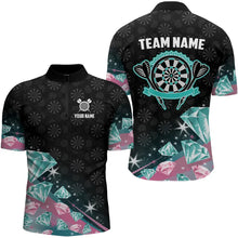 Load image into Gallery viewer, Funny Pink And Turquoise Diamonds Darts Polo &amp; Quarter Zip Custom Dart Shirts For Men Dart Jerseys TDM3319