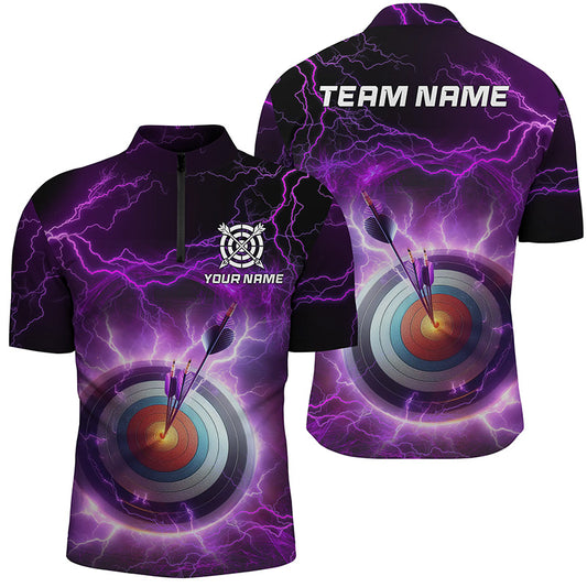 Archery 3d Target Custom Purple Thunder Lightning Men Quarter-Zip Shirts, Archery Jerseys TDM0997
