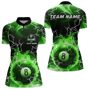 Green 8 Ball Pool Fire Flame Custom Lightning Billiard Shirts For Women Team League Billiard Jerseys TDM3491