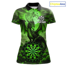 Load image into Gallery viewer, Black And Green Dartboard Roses And Dragon Darts Polo &amp; 1/4 Zip Custom Women's Darts Team Jersey TDM5804