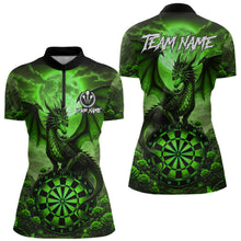 Load image into Gallery viewer, Black And Green Dartboard Roses And Dragon Darts Polo &amp; 1/4 Zip Custom Women's Darts Team Jersey TDM5804