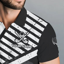 Load image into Gallery viewer, Black and White American Flag Men Golf polo shirts custom patriotic golf apparel team golf jerseys NQS9605