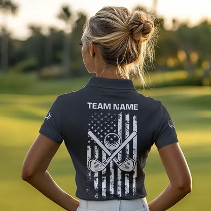 Black and White American Flag Women Golf polo shirts custom patriotic golf apparel team golf jerseys NQS9605