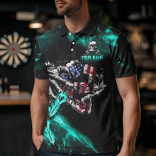 Load image into Gallery viewer, Fire Flame Darts Board American Flag Skull Dart Shirts For Men Custom Darts Team Jerseys |Turquoise TDM3648
