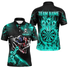 Load image into Gallery viewer, Fire Flame Darts Board American Flag Skull Dart Shirts For Men Custom Darts Team Jerseys |Turquoise TDM3648