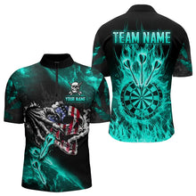 Load image into Gallery viewer, Fire Flame Darts Board American Flag Skull Dart Shirts For Men Custom Darts Team Jerseys |Turquoise TDM3648