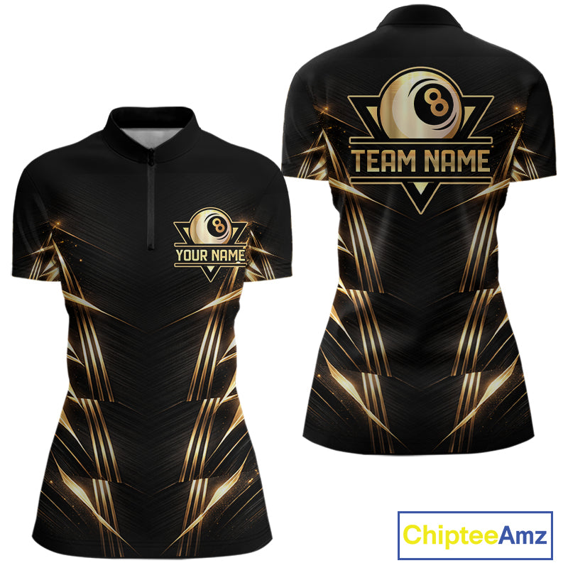 Black And Gold Lightning 8 Ball Pool Billiard Shirts For Women Custom Billiard Team League Jerseys NYN2920