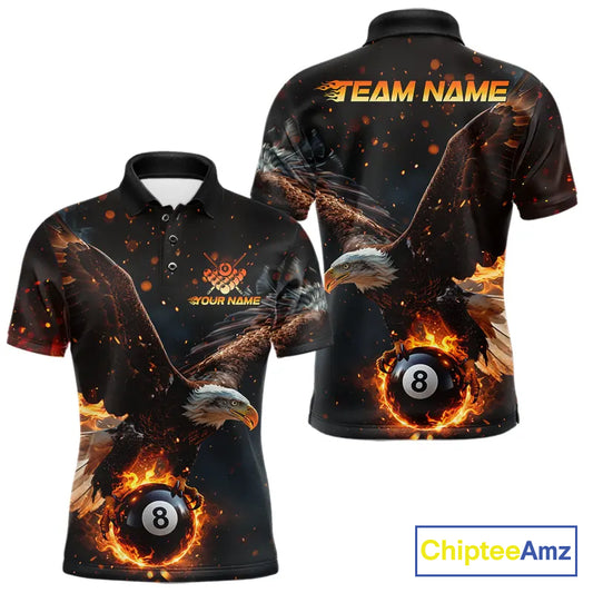 Personalized Fire 8 Ball Eagle Billiard Shirt For Men Custom Pool Team Jersey Polo & 1/4 Zip TDM6407
