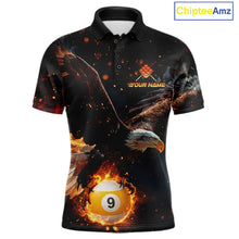 Load image into Gallery viewer, Personalized Fire 9 Ball Eagle Billiard Shirt For Men Custom Pool Team Jersey Polo &amp; 1/4 Zip TDM6408
