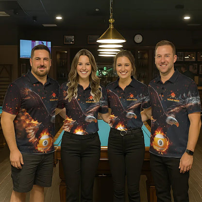 Personalized Fire 9 Ball Eagle Billiard Shirt For Men Custom Pool Team Jersey Polo & 1/4 Zip TDM6408