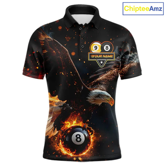 Custom Fire 8 Ball & 9 Ball Pool Eagle Billiard Shirt For Men, Billiard Team Jersey Polo & 1/4 Zip TDM6409