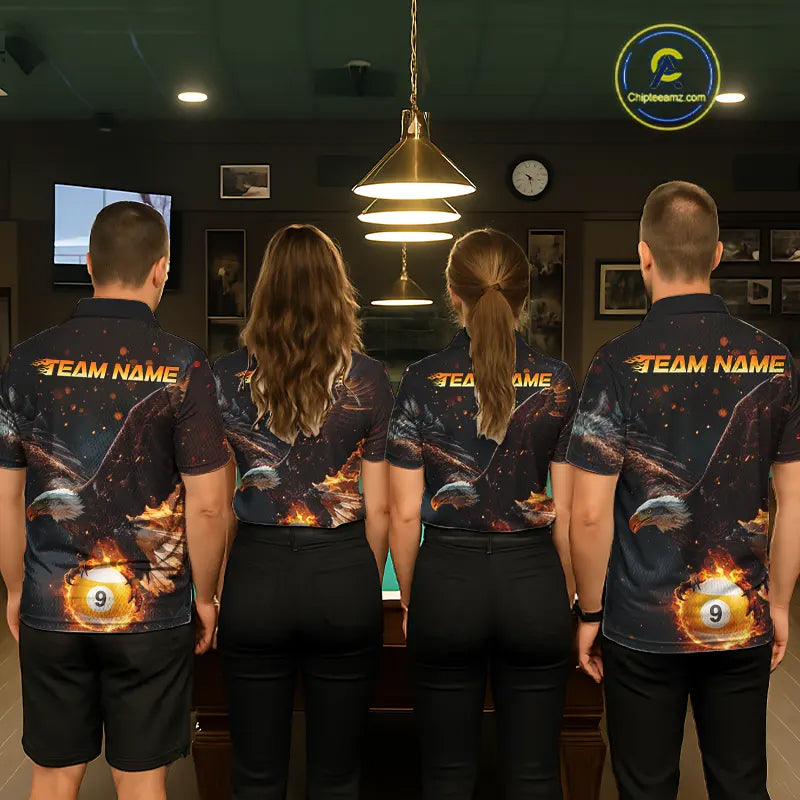Custom Fire 8 Ball & 9 Ball Pool Eagle Billiard Shirt For Men, Billiard Team Jersey Polo & 1/4 Zip TDM6409
