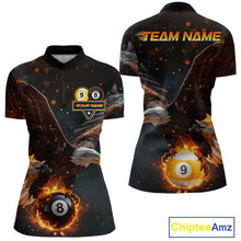 Load image into Gallery viewer, Custom Fire 8 Ball &amp; 9 Ball Pool Eagle Billiard Shirt For Women, Billiard Team Jersey Polo &amp; 1/4 Zip TDM6409